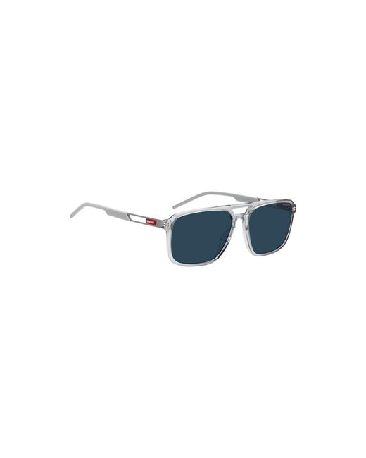 HUGO Blue Clear-Acetate Sunglasses With Rubber Logo for men