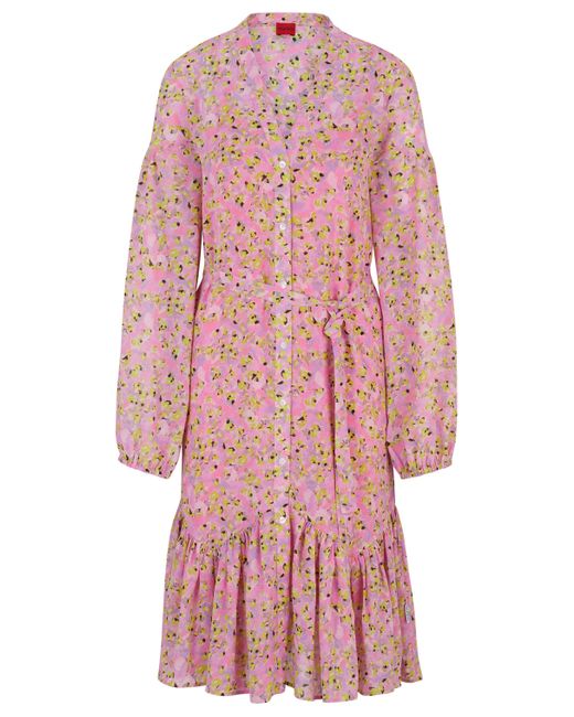 HUGO Multicolor Floral-print Dress With Voluminous Sleeves