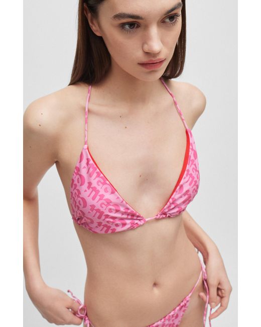 HUGO Pink Triangel-Bikinitop mit Logo-Print