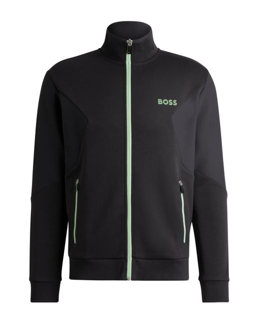 Boss Black Cotton-blend Zip-up Sweatshirt With 3d-moulded Logo for men