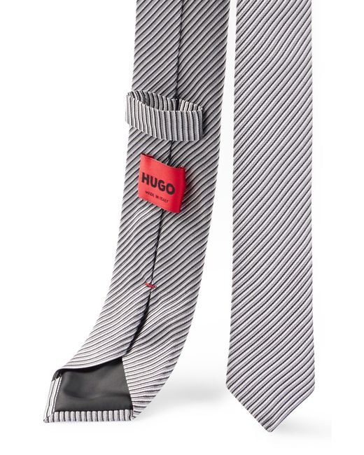 HUGO White Diagonal-stripe Tie In Silk Jacquard for men