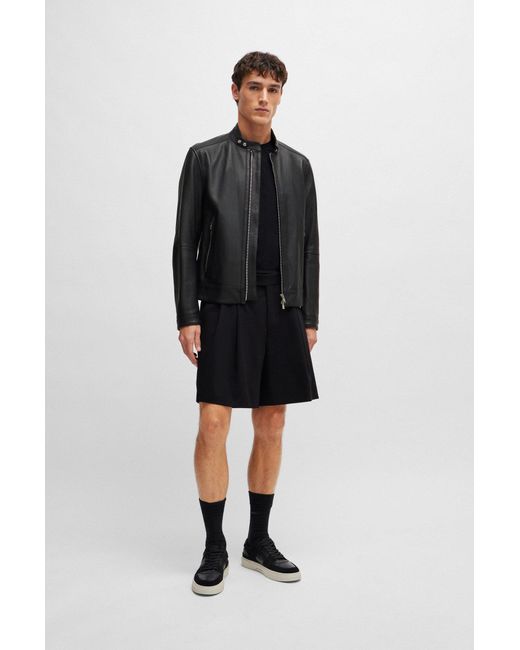 BOSS by HUGO BOSS Regular fit Zip up Jacket In Grained Leather in
