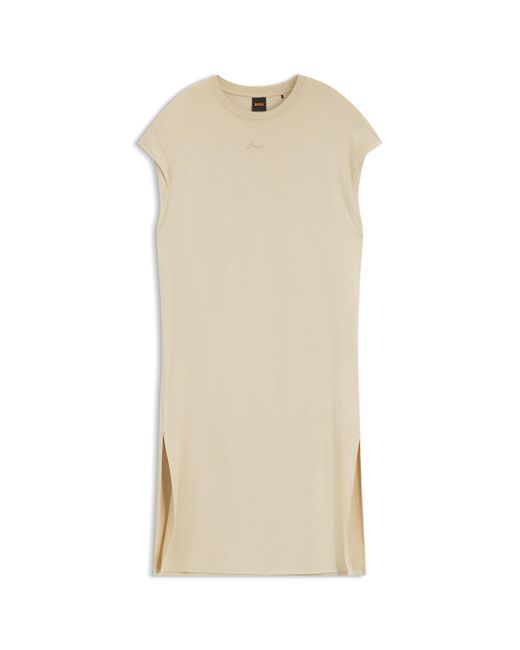 Boss White Cap-Sleeve Jersey Dress With Logo Detail