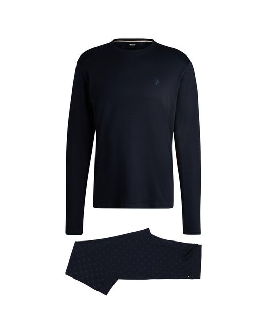 Boss Blue Interlock-Cotton Pyjamas With Double B Monograms for men