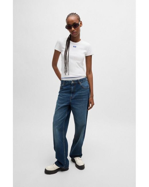 HUGO Relaxed-Fit Jeans Van Stevig Blauw Denim in het Blue