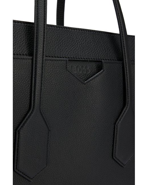 Boss Black Grained-leather Tote Bag With Logo Detail