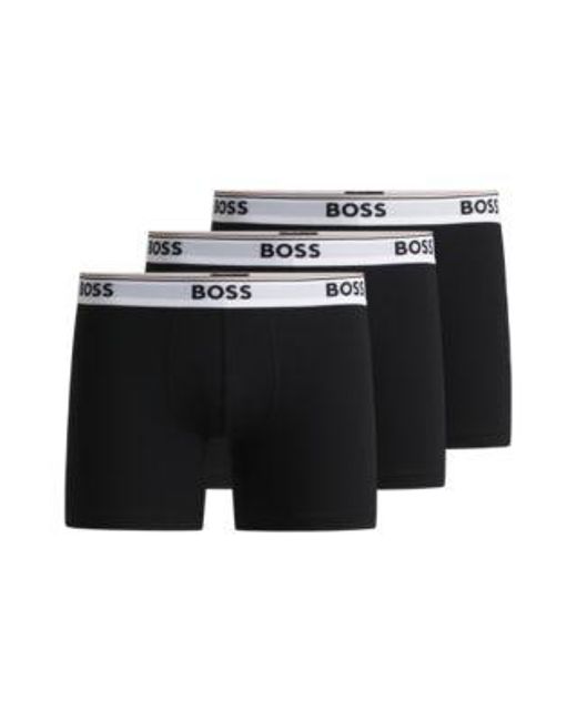 Lot de trois boxers longs en coton stretch avec logos Boss pour homme en coloris Black