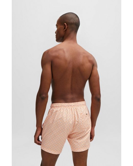 Boss Orange Micro-print Quick-drying Swim Shorts With Logo Detail for men