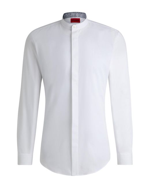 HUGO Slim-Fit Hemd aus Baumwolle mit Muster unter der Blende in White für Herren