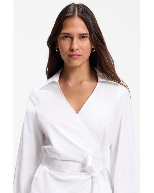 Boss Regular-Fit Wikkelblouse in het White