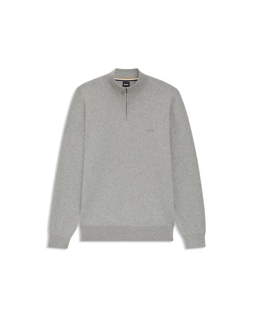 Boss Gray Zip-Neck Knitted Sweater for men