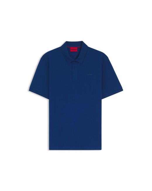 HUGO Blue Cotton-Piqué Polo Shirt With Logo Print for men
