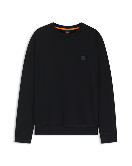 Boss Sweatshirt Van Katoenen Badstof Met Logopatch in het Black voor heren