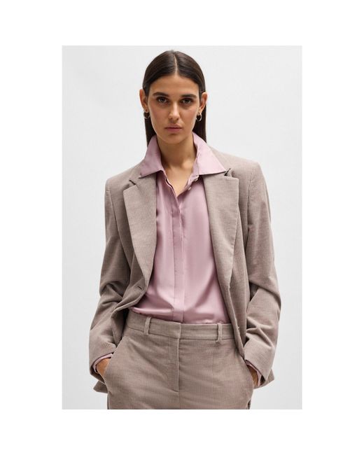 Boss Pink Italian-Silk Blouse With Bow Collar