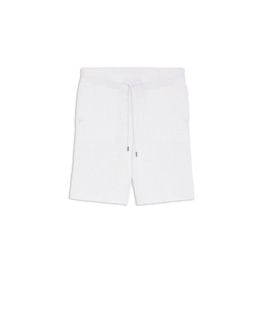 Boss White Cotton-Blend Shorts With Rib Knit for men