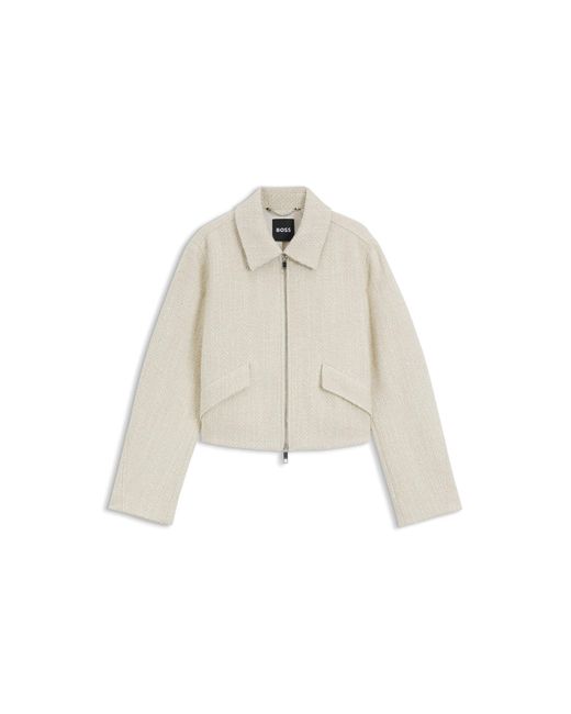 Boss Natural Bouclé Jacket With Two-Way Zip