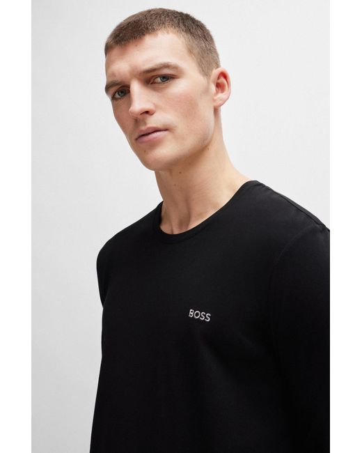 Boss Black Long-sleeved T-shirt In Stretch Cotton With Logo Detail for men