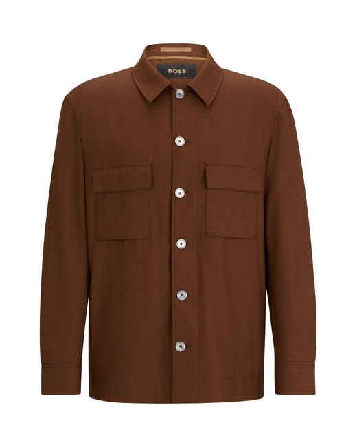 Boss Brown Relaxed-fit Overshirt In Melange Italian Wool And Silk for men