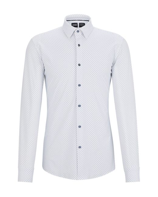Boss White Slim-fit Shirt In Printed Performance-stretch Material for men