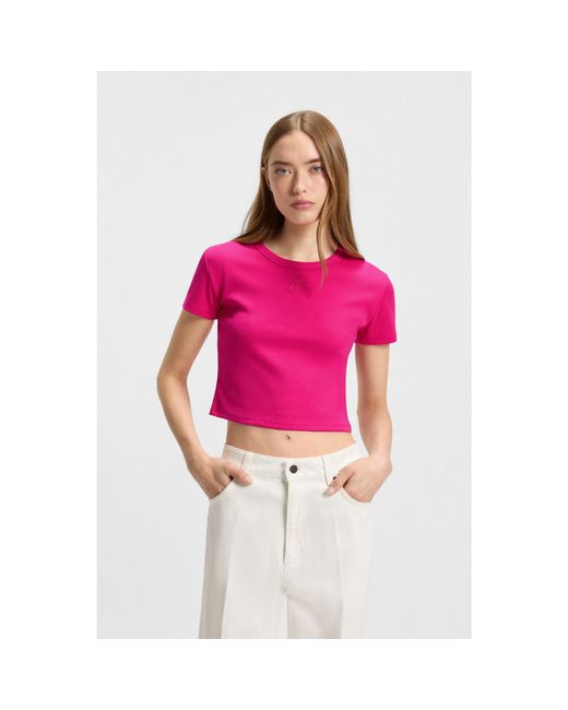 HUGO Pink Cotton-Blend Slim-Fit T-Shirt With Embroidered Logo