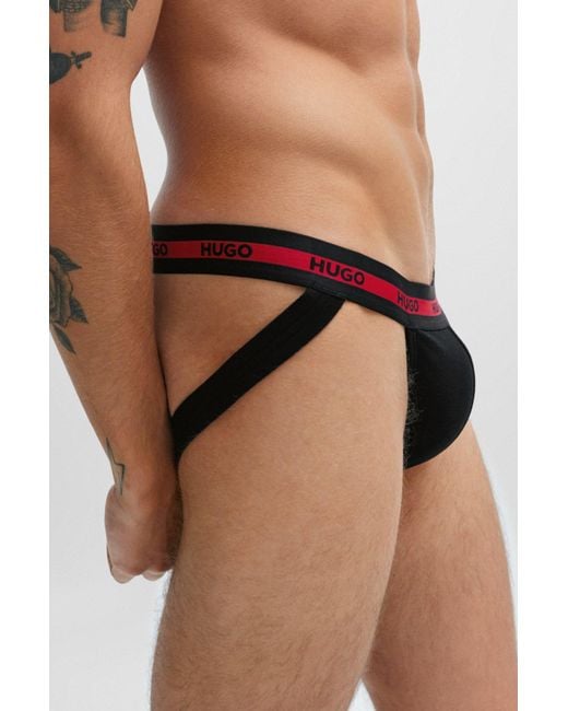 HUGO Red Three-pack Of Stretch-cotton Jock Straps With Logos for men