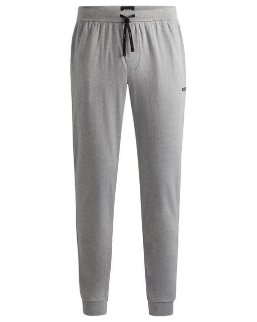 Boss Gray Stretch-cotton Tracksuit Bottoms With Embroidered Logo for men