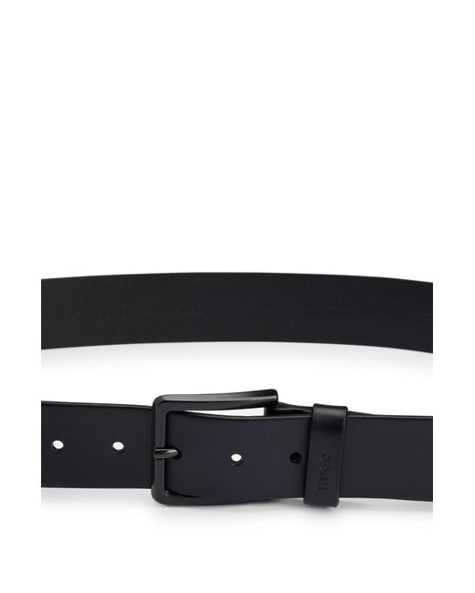 HUGO Black Italian-leather Belt With Logo-stamped Keeper for men