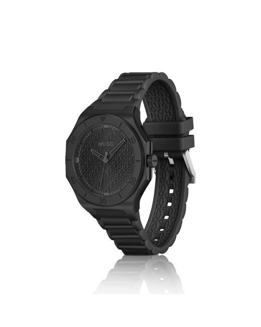 HUGO Black Aluminium Watch With Logo-Textured Dial for men