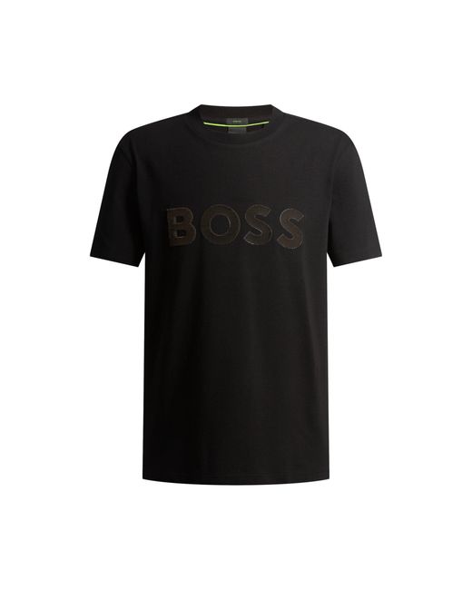 Boss Black Stretch-Cotton T-Shirt With Large Logo for men