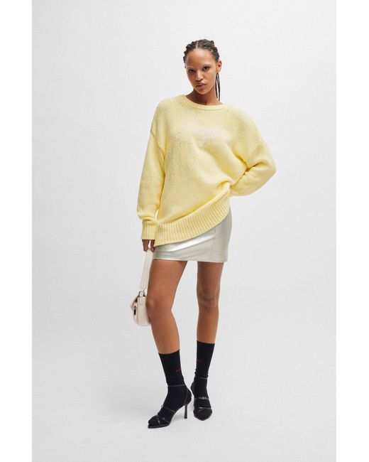 HUGO Yellow Regular-fit Mini Skirt In Metallic Fabric