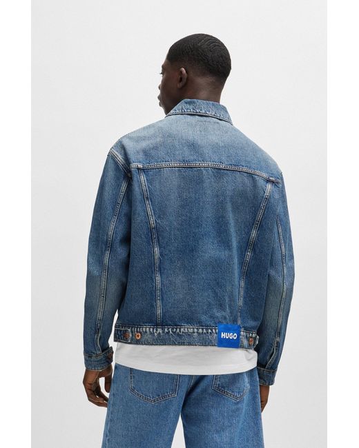 HUGO Regular-fit Jacket In Mid-blue Stonewashed Denim for men