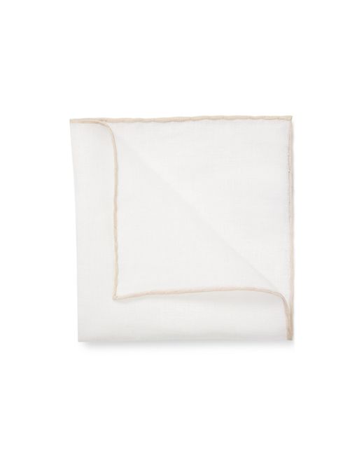 Boss White One Linen Pocket Square With Contrast Border for men