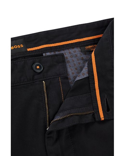 Boss Black Slim-fit Chinos In Stretch-cotton Satin for men