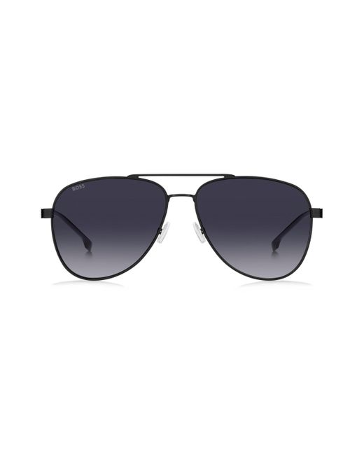 Boss Sonnenbrille aus schwarzem Edelstahl mit Doppelsteg in Blue für Herren
