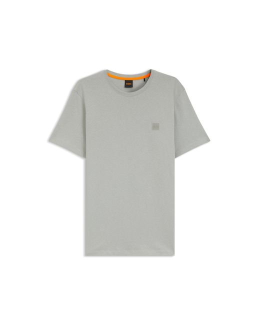Boss Gray Cotton-Jersey T-Shirt With Logo Patch for men