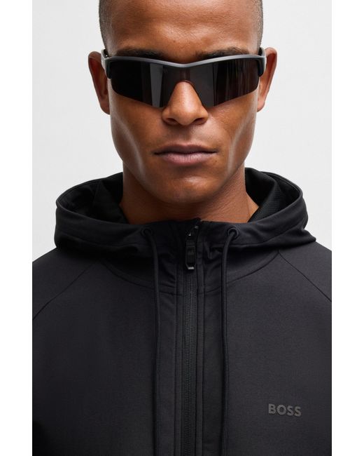 Boss Black Active-Stretch Zip-Up Hoodie With Logo Detail for men
