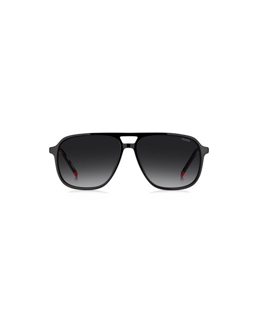 HUGO Black Acetate Sunglasses With Double Bridge for men