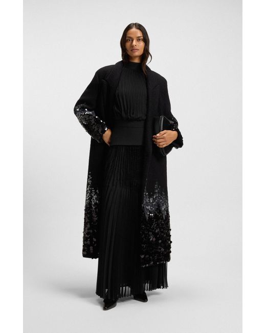 Boss Black Lang Geschnittenes Plissee-Kleid Mit Glattem Einsatz