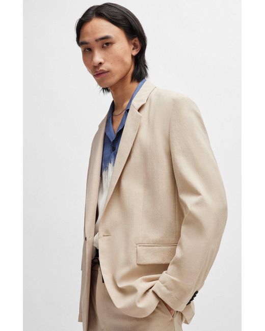 HUGO Natural Modern-fit Jacket In Linen-look Fabric for men