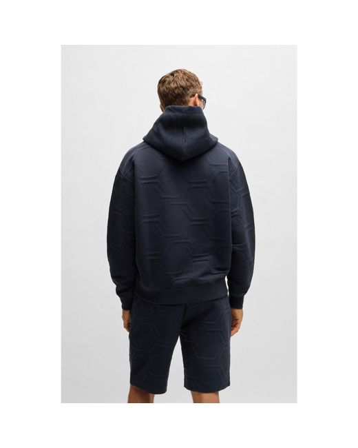 Boss Blue Relaxed-Fit Hoodie With Hexagonal Quilting for men