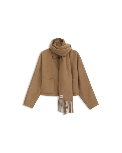 Boss Natural Cropped Oversized-Fit Jacket With Detachable Scarf