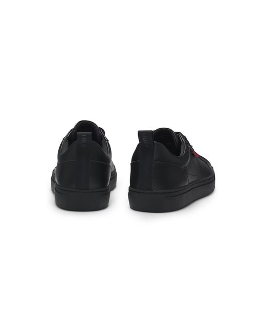 HUGO Black Faux-Leather Trainers With Logo Flag for men