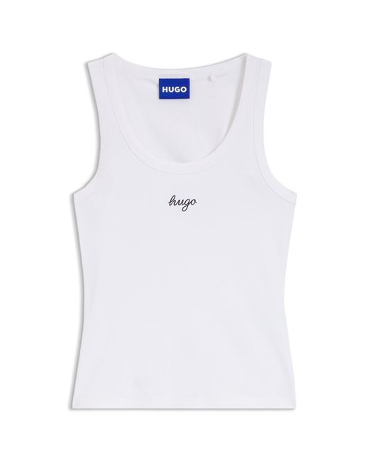 HUGO White Extra-Slim-Fit Tank Top With Puff-Print Logo
