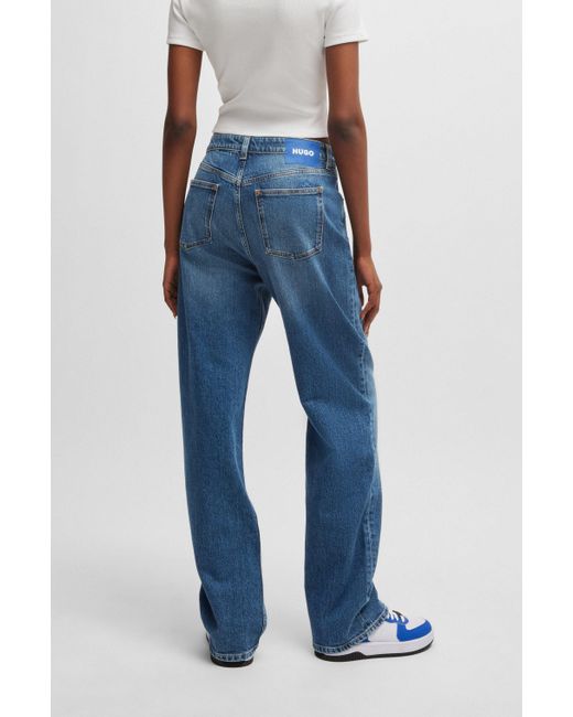 HUGO Blue Lange Straight-Fit Jeans aus blauem Stretch-Denim