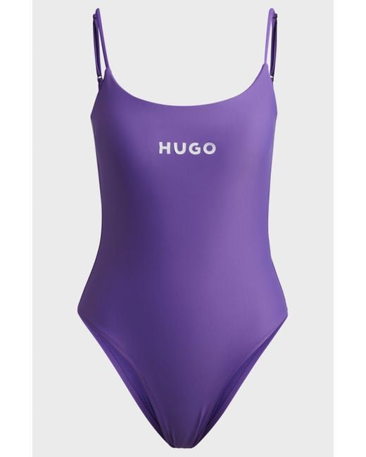 Maillot de bain à séchage rapide avec logo contrastant HUGO en coloris Purple