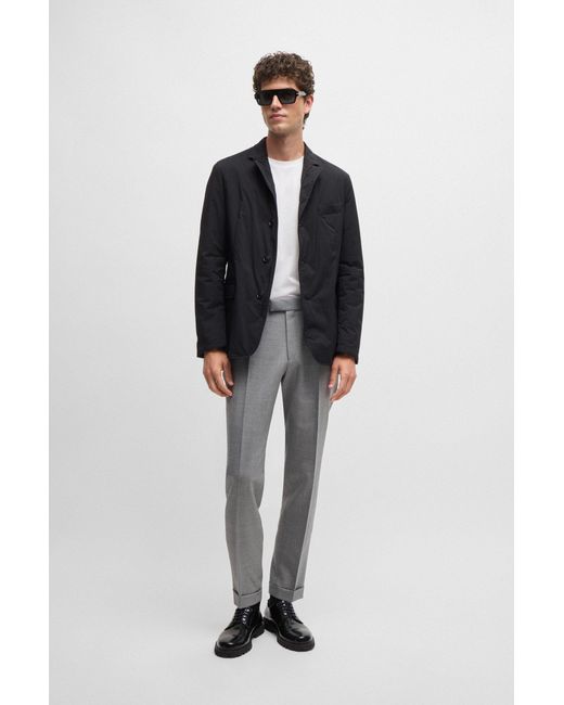 Boss Gray Relaxed-fit Trousers In Micro-patterned Virgin Wool for men