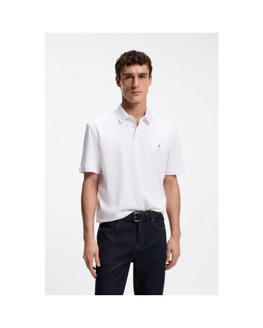 Boss White Cotton Polo Shirt With Tonal Logo Badge for men