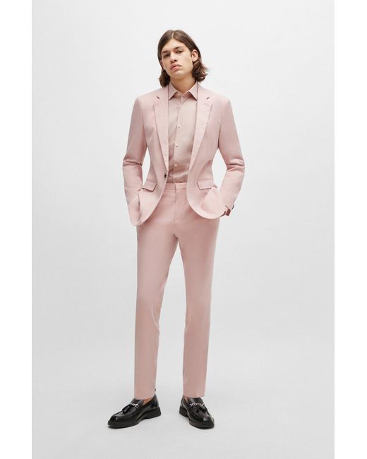 HUGO Pink Slim-fit Shirt In Easy-iron Cotton Poplin for men