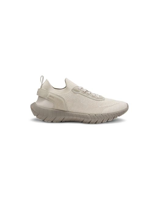 Boss White Motion Trainers With Knitted Uppers And Leather Trims for men