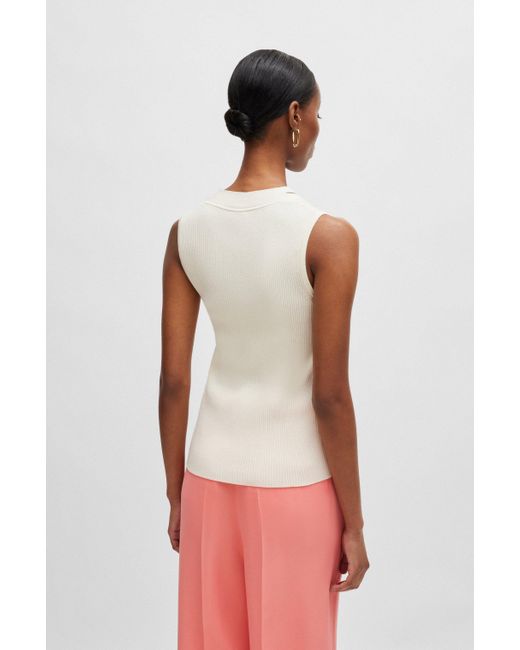 Boss Natural Sleeveless Knitted Top With Cut-out Details